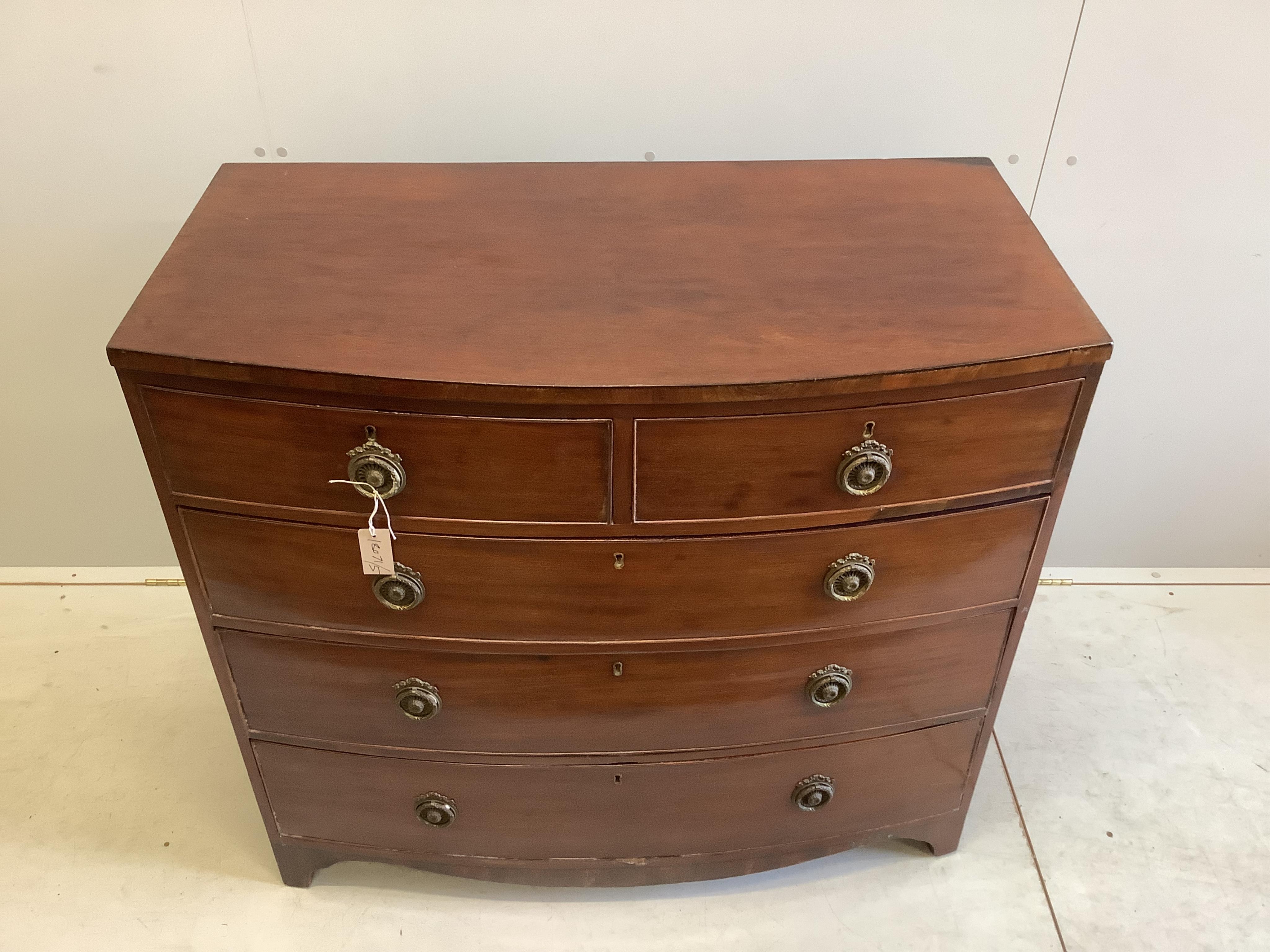 A Regency mahogany bowfront chest, width 107cm, depth 55cm, height 98cm